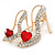 Gold Tone Clear/ Red Crystal High Heel Shoe Brooch - 40mm - view 4