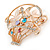 Gold Plated Basket with Crystal Flowers Brooch - 50mm L - view 3