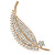 Clear Crystal Pave Set Leaf Brooch In Gold Tone - 75mm L - view 3