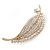 Clear Crystal Pave Set Leaf Brooch In Gold Tone - 75mm L - view 4
