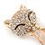Crystal, Cat Eye Stone Kitty Brooch In Gold Tone Metal - 60mm L - view 2