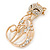 Crystal, Cat Eye Stone Kitty Brooch In Gold Tone Metal - 60mm L - view 5