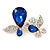 Clear Crystal, Blue Glass Stone Double Butterfly Brooch In Gold Plating - 50mm Across
