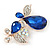Clear Crystal, Blue Glass Stone Double Butterfly Brooch In Gold Plating - 50mm Across - view 2