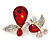 Clear Crystal, Ruby Red Glass Stone Double Butterfly Brooch In Gold Plating - 50mm Across