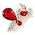 Clear Crystal, Ruby Red Glass Stone Double Butterfly Brooch In Gold Plating - 50mm Across - view 2