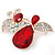 Clear Crystal, Ruby Red Glass Stone Double Butterfly Brooch In Gold Plating - 50mm Across - view 3