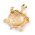 Gold Plated Crystal Enamel Turtle Brooch - 40mm L - view 4