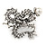 Clear Crystal Dragon with Pearl Brooch In Silver Tone - 50mm - view 6