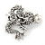 Clear Crystal Dragon with Pearl Brooch In Silver Tone - 50mm - view 2