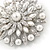 Bridal Vintage Inspired White Simulated Pearl, Austrian Crystal Layered Floral Brooch In Silver Tone - 50mm D - view 3