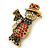 Vintage Inspired Christmas Crystal 'Snowman' Brooch In Antique Gold Tone Metal - 38mm L - view 2