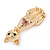 Gold Plated Kitty with Pink Crystal Flower Brooch - 60mm L - view 5