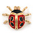 Black/ Red Enamel Lady Bug Brooch In Gold Plated Metal - 30mm L - view 7