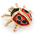 Black/ Red Enamel Lady Bug Brooch In Gold Plated Metal - 30mm L - view 4