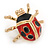 Black/ Red Enamel Lady Bug Brooch In Gold Plated Metal - 30mm L - view 5