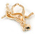 AB Crystal Bulldog Dog Brooch In Gold Plating - 40mm - view 3