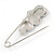 Rhodium Plated, Clear Crystal Double Heart Safety Pin Brooch - 70mm L - view 3