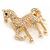 Small Clear Crystal Horse Brooch In Gold Tone Metal - 38mm - view 3