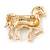 Small Clear Crystal Horse Brooch In Gold Tone Metal - 38mm - view 4