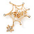 Gold Plated Clear Crystal Pearl Spider, Web and Fly Brooch - 60mm L