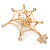 Gold Plated Clear Crystal Pearl Spider, Web and Fly Brooch - 60mm L - view 5