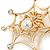 Gold Plated Clear Crystal Pearl Spider, Web and Fly Brooch - 60mm L - view 2