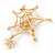 Gold Plated Clear Crystal Pearl Spider, Web and Fly Brooch - 60mm L - view 3