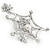 Rhodium Plated Clear Crystal Pearl Spider, Web and Fly Brooch - 60mm L - view 7