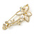 Oversized Clear/ AB Crystal, Pearl Floral Safety Brooch In Gold Tone Metal - 90mm L - view 7