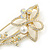Oversized Clear/ AB Crystal, Pearl Floral Safety Brooch In Gold Tone Metal - 90mm L - view 2