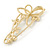 Oversized Clear/ AB Crystal, Pearl Floral Safety Brooch In Gold Tone Metal - 90mm L - view 3