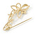Oversized Clear/ AB Crystal, Pearl Floral Safety Brooch In Gold Tone Metal - 90mm L - view 5