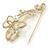 Oversized Clear/ AB Crystal, Pearl Floral Safety Brooch In Gold Tone Metal - 90mm L - view 8