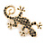 Small Grey Crystal Lizard Brooch In Gold Plated Metal - 35mm L - view 3