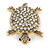 Vintage Inspired Clear Crystal Turtle Brooch In Antique Gold Tone Metal - 60mm L - view 2