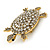 Vintage Inspired Clear Crystal Turtle Brooch In Antique Gold Tone Metal - 60mm L - view 3