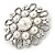 Vintage Inspired Bridal/ Wedding/ Prom Glass Pearl, Clear Crystal Flower Brooch In Silver Tone - 50mm D - view 2