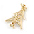 Small Contemporary Holly Jolly Christmas Tree Brooch In Gold Plating - 30mm L - view 4