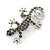 Small Grey Crystal Lizard Brooch In Rhodium Plated Metal - 35mm L