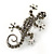 Small Grey Crystal Lizard Brooch In Rhodium Plated Metal - 35mm L - view 2