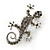 Small Grey Crystal Lizard Brooch In Rhodium Plated Metal - 35mm L - view 5