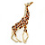Gold Plated Brown Enamel, Clear Crystal Giraffe Brooch - 75mm L