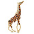 Gold Plated Brown Enamel, Clear Crystal Giraffe Brooch - 75mm L - view 2