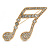 Large Gold Plated Pave Set Clear Crystal Musical Note Brooch - 50mm L