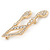 Large Gold Plated Pave Set Clear Crystal Musical Note Brooch - 50mm L - view 2