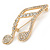 Large Gold Plated Pave Set Clear Crystal Musical Note Brooch - 50mm L - view 3