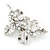 Large Rhodium Plated Crystal Simulated Pearl Floral Brooch - 85mm L - view 5