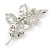 Large Rhodium Plated Crystal Simulated Pearl Floral Brooch - 85mm L - view 2