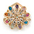 Gold Plated Multicoloured Crystal Open Flower Scarf Clip/ Brooch - 33mm D